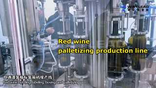 Linea di produzione per l'imbottigliamento, l'etichettatura, l'inscatolamento e la pallettizzazione del vino rosso